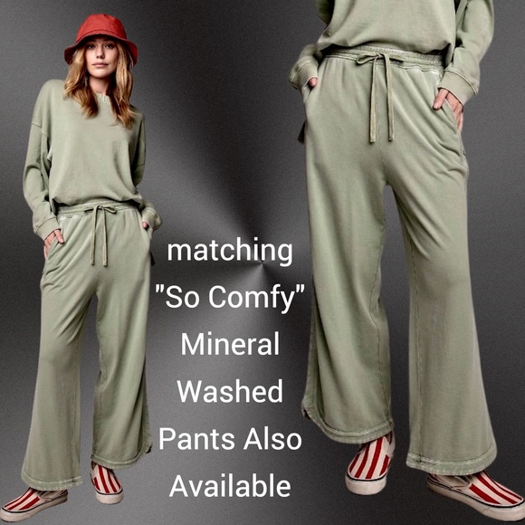 EASEL "So Comfy" Mineral Washed Tunic Top in Sage Statement Side Slits Crew Neck - Picture 14 of 14